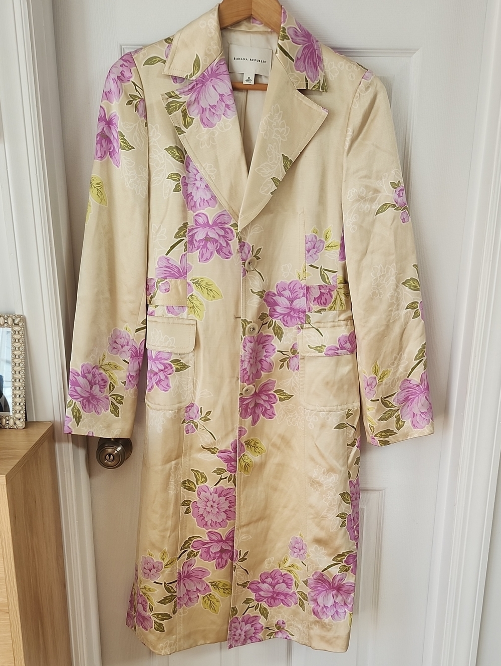 Banana Republic Cream Trench Coat with Pink Floral Print
